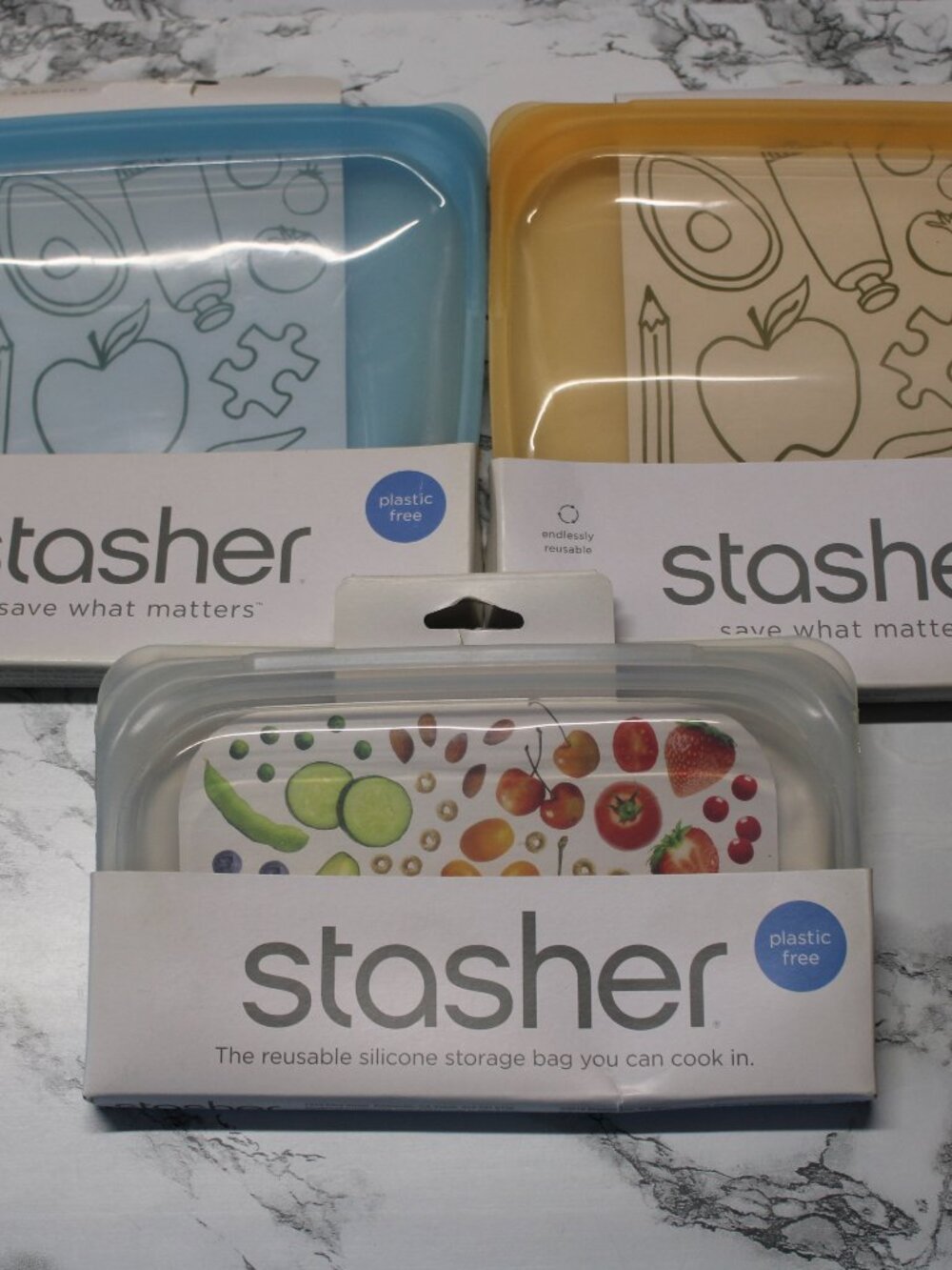 Stasher Snack Sandwich Reusable Oven Safe Plastic Free Bags Set of 3